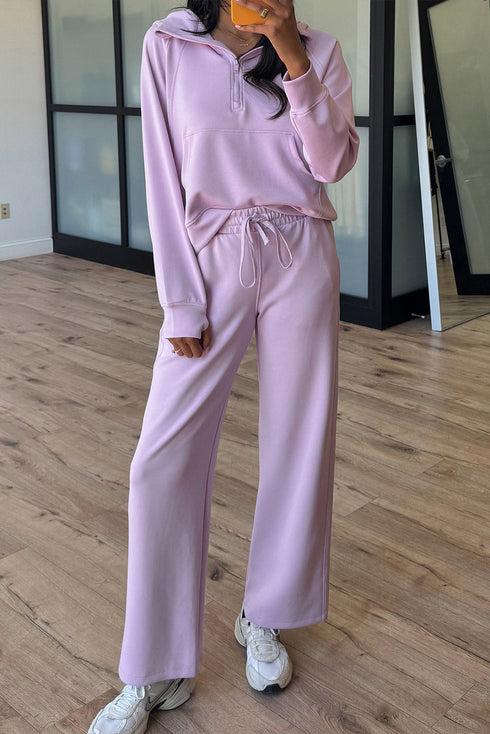 Half Zip Raglan Hoodie Thumbhole Wide Leg Pant Set